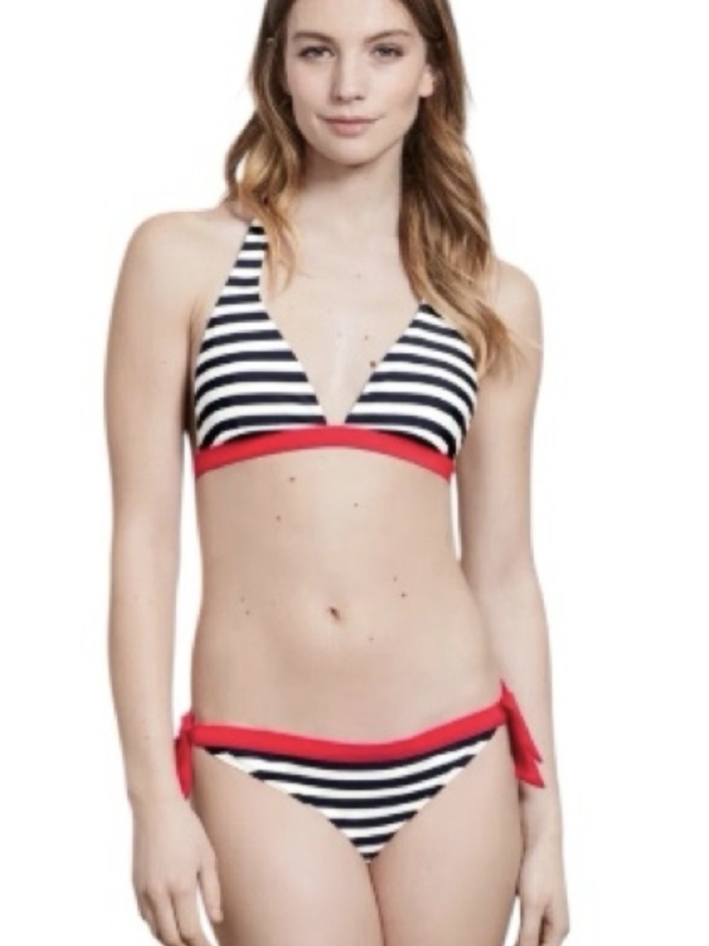 Boden Striped Navy, Red & White Halter Bikini With Side Tie Bottoms